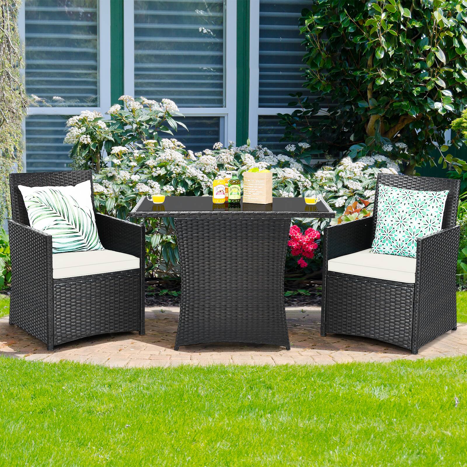 Alt View 3. Costway - Costway 3PCS Patio Rattan Furniture Set Cushion Sofa Armrest Garden Deck - White.