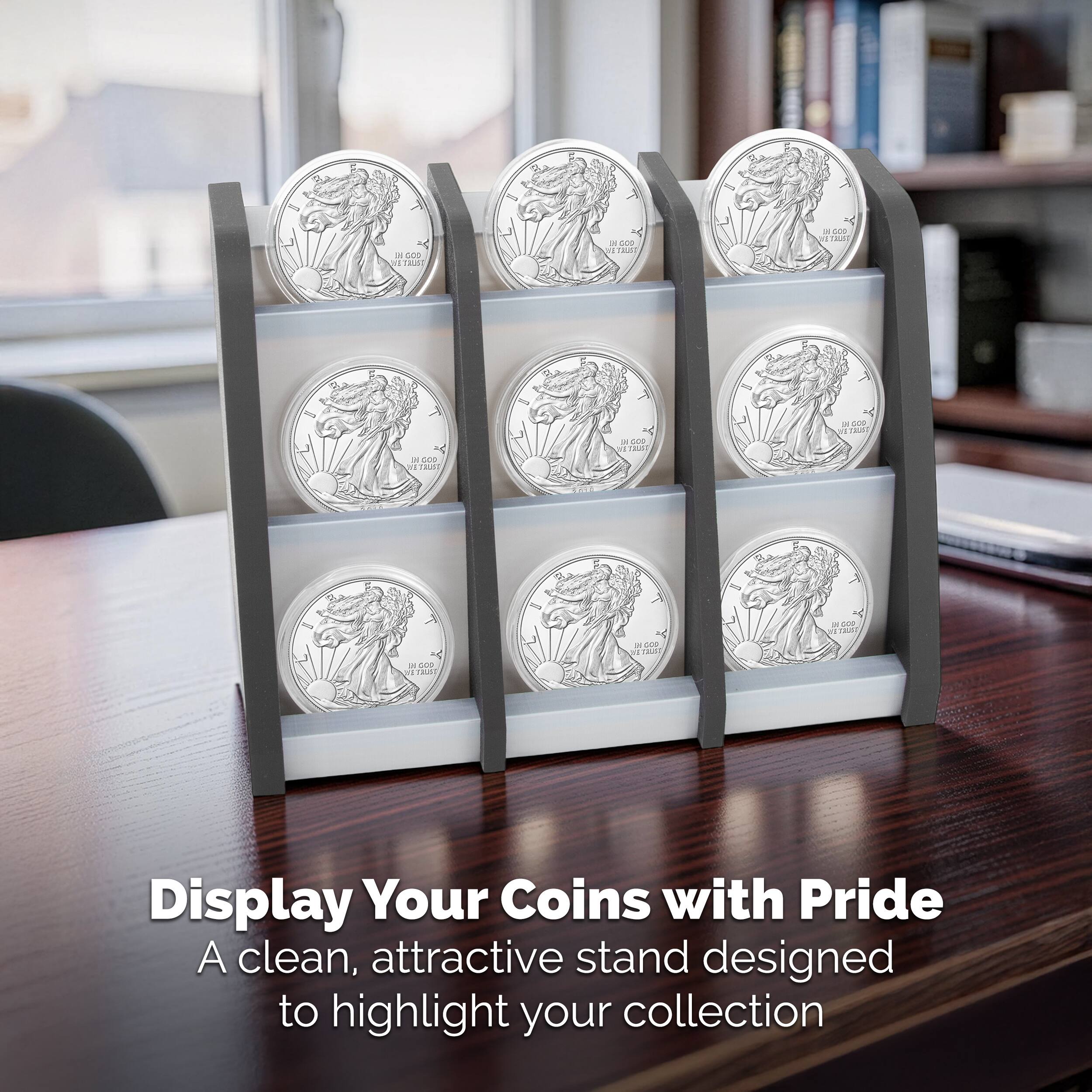Display Your Coins with Pride  
A clean, attractive stand designed to highlight your collection