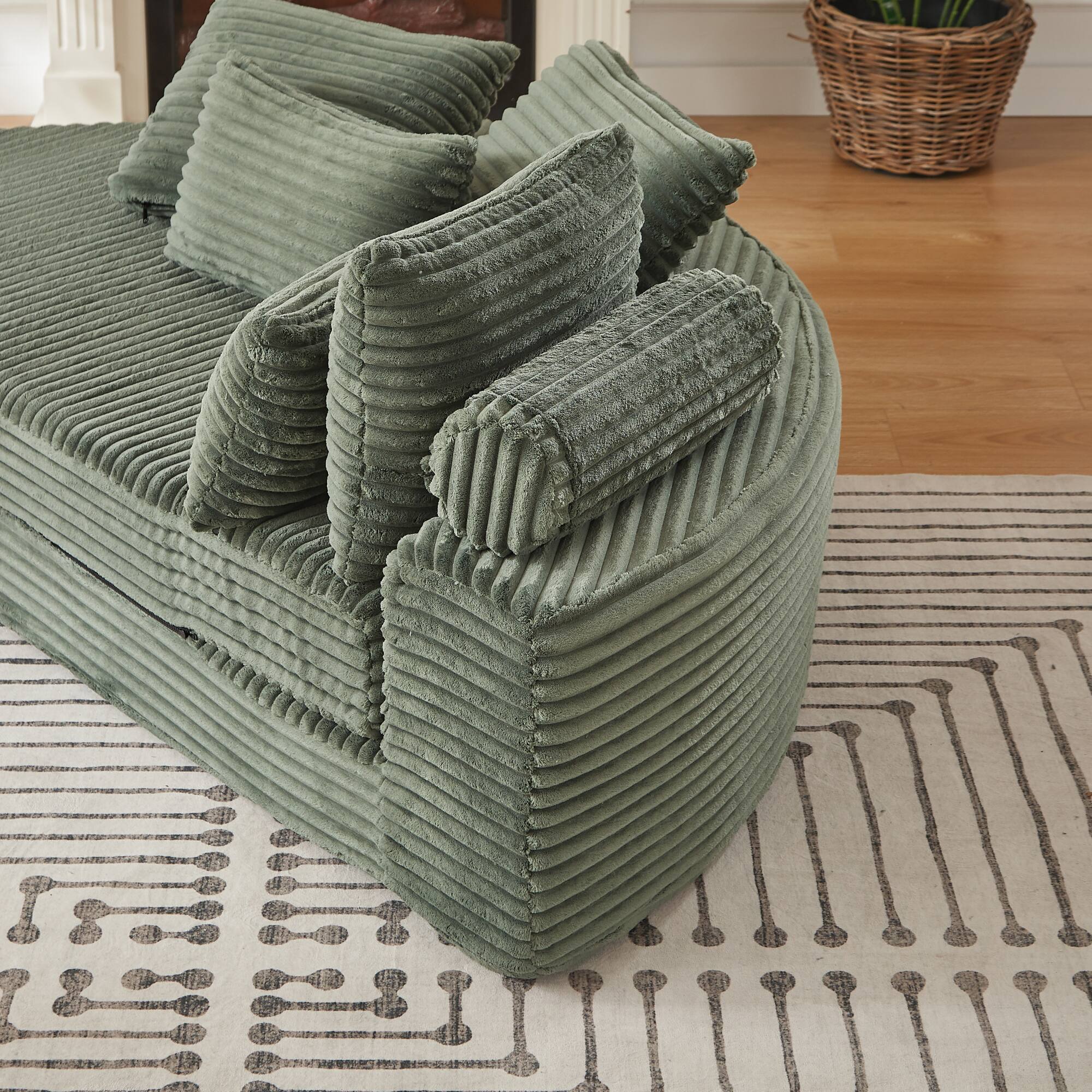 Alt View 6. GOODSILO - Semi-Circular 2-in-1 Sofa Bed with Neck Pillow and Throw Pillows for Living Room Comfort - Green.