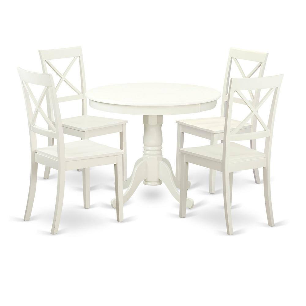 Back. East West Furniture - 5 Pc set with a Table and 4 Wood Dinette Chairs Having Linen White . - Linen White.