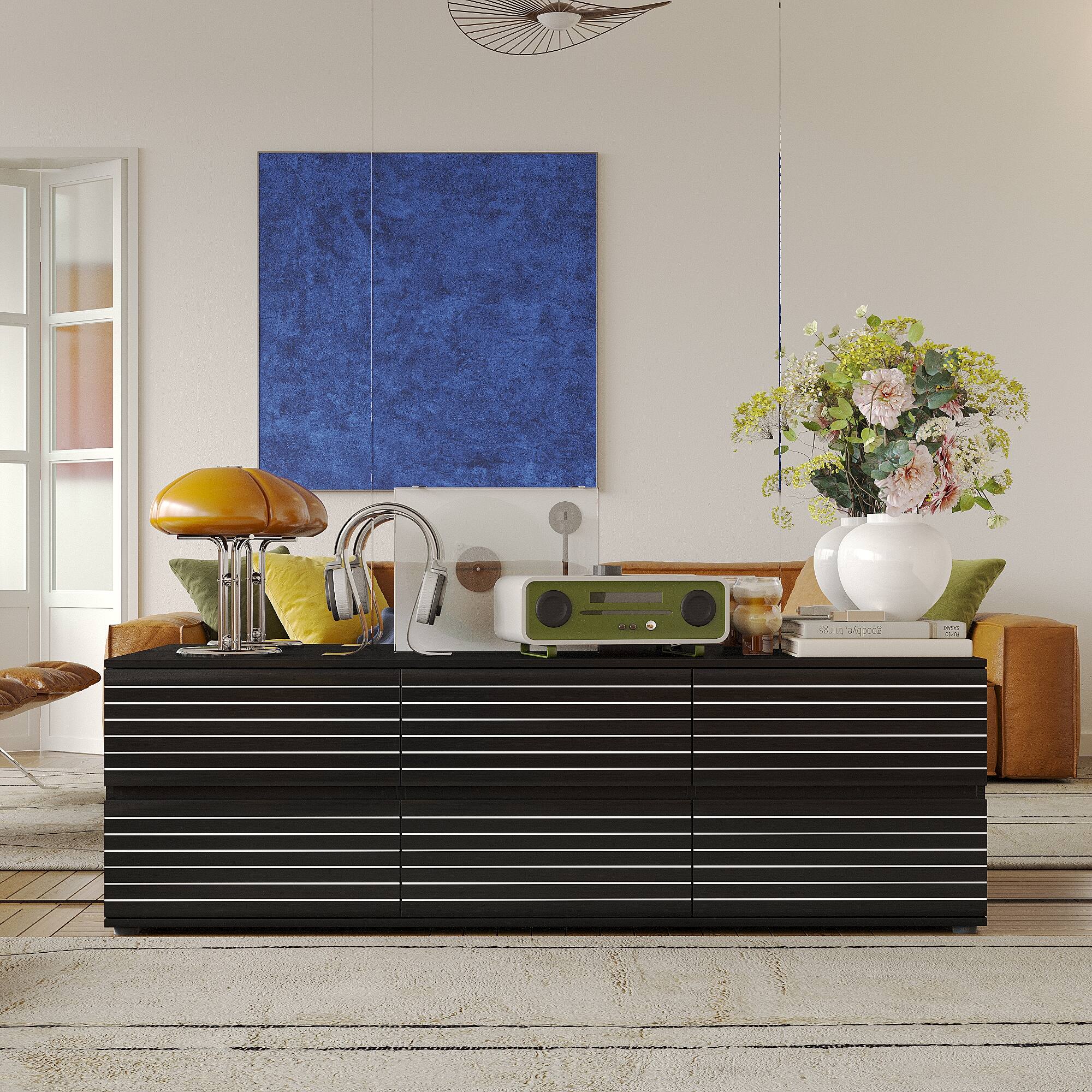 Alt View 7. FUFU & GAGA - FUFU&GAGA Horizontal Drawer Cabinet – Functional Storage Solution for Living Room & Study - Black.