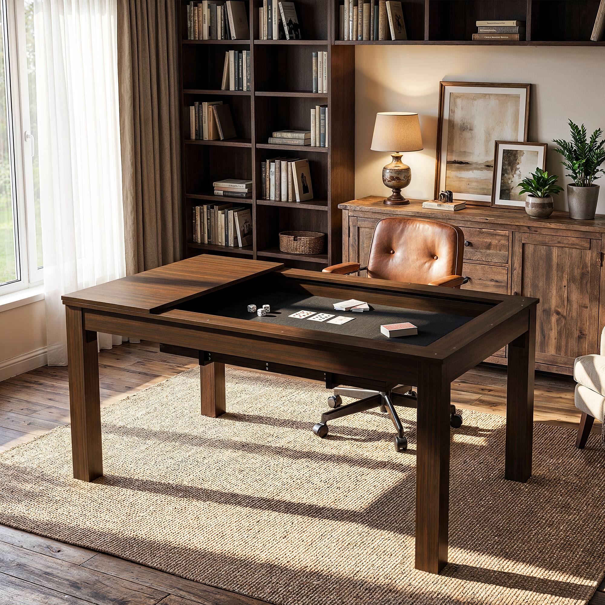 Front. Famapy - Multi-Purpose Board Game Table for Family Game Night, Dining, Work and Home Entertainment - Dark Walnut.