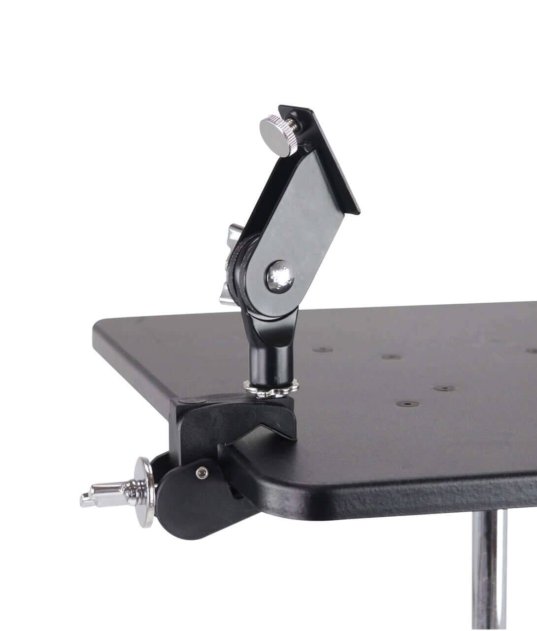 Back. Gibraltar Hardware - G Mini Desk with Dual Adjust Angle Mount and Heavy-Duty C Clamp, Table or Stand Mountable w/ 1" Lip for Secure Placement.