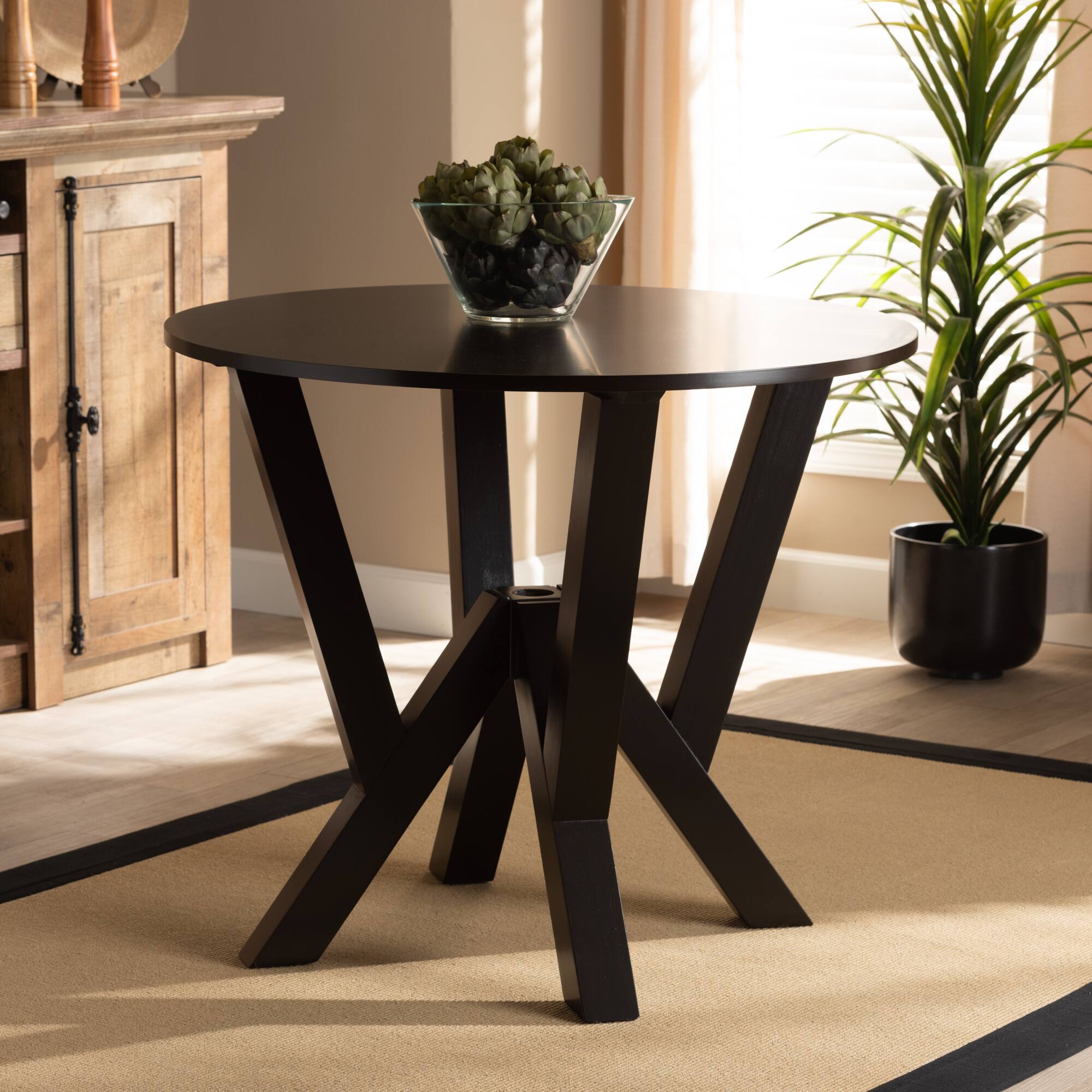 Alt View 1. Baxton Studio - Irene Modern and Contemporary Finished 35-Inch-Wide Round Wood Dining Table - Dark Brown.