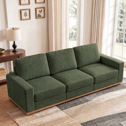 Front. Dyonery - Dyonery High Stretch Sofa for 3 Cushion Couch Sofa Slipcovers, with Drawstring Anti Slip Bottom, Soft Fabric - Green.