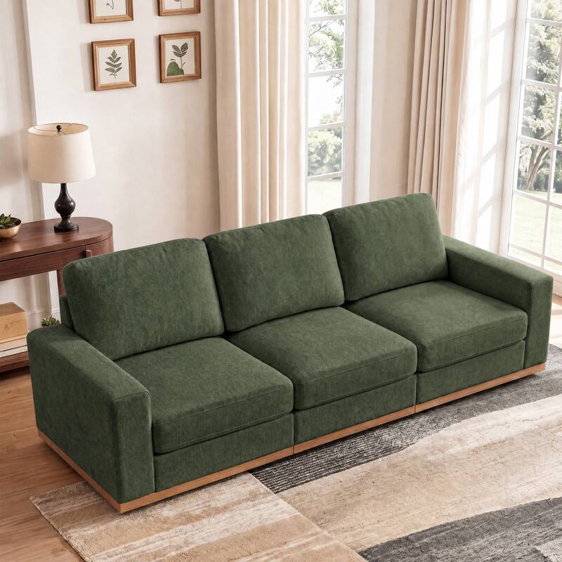 Front. Dyonery - Dyonery High Stretch Sofa for 3 Cushion Couch Sofa Slipcovers, with Drawstring Anti Slip Bottom, Soft Fabric - Green.