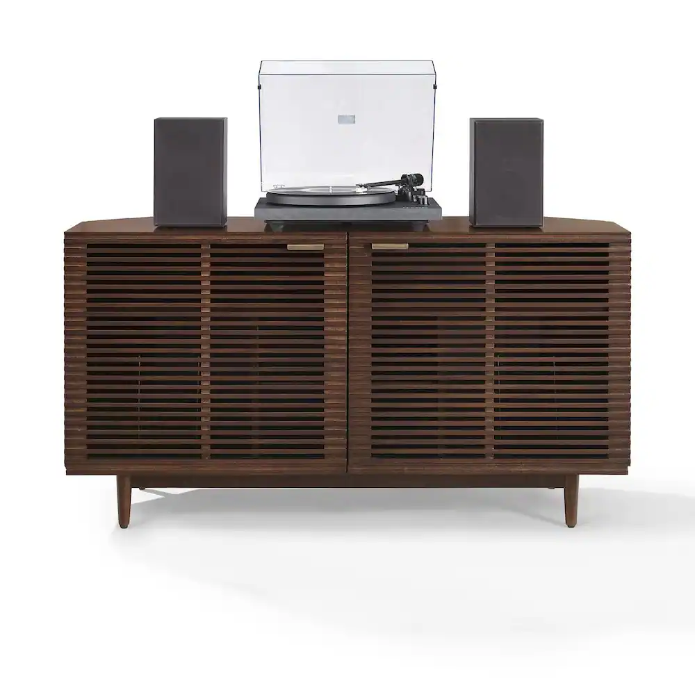 Alt View 4. Crosley Furniture - Cameron Corner Record Player Cabinet With Vinyl Storage - Brown.