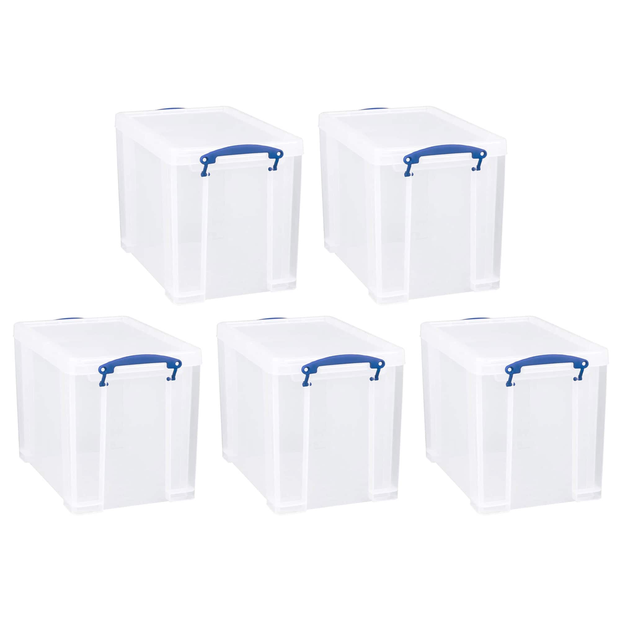 Really Useful Box - 19L Storage Container with Lid and Clip Lock Handles, (5 Pack) - Clear