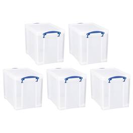 Really Useful Box - 19L Storage Container with Lid and Clip Lock Handles, (5 Pack) - Clear