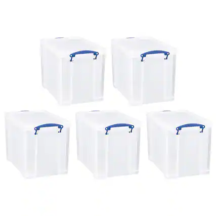 Front. Really Useful Box - Really Useful Box 19L Storage Container with Lid and Clip Lock Handles, (5 Pack) - Clear.