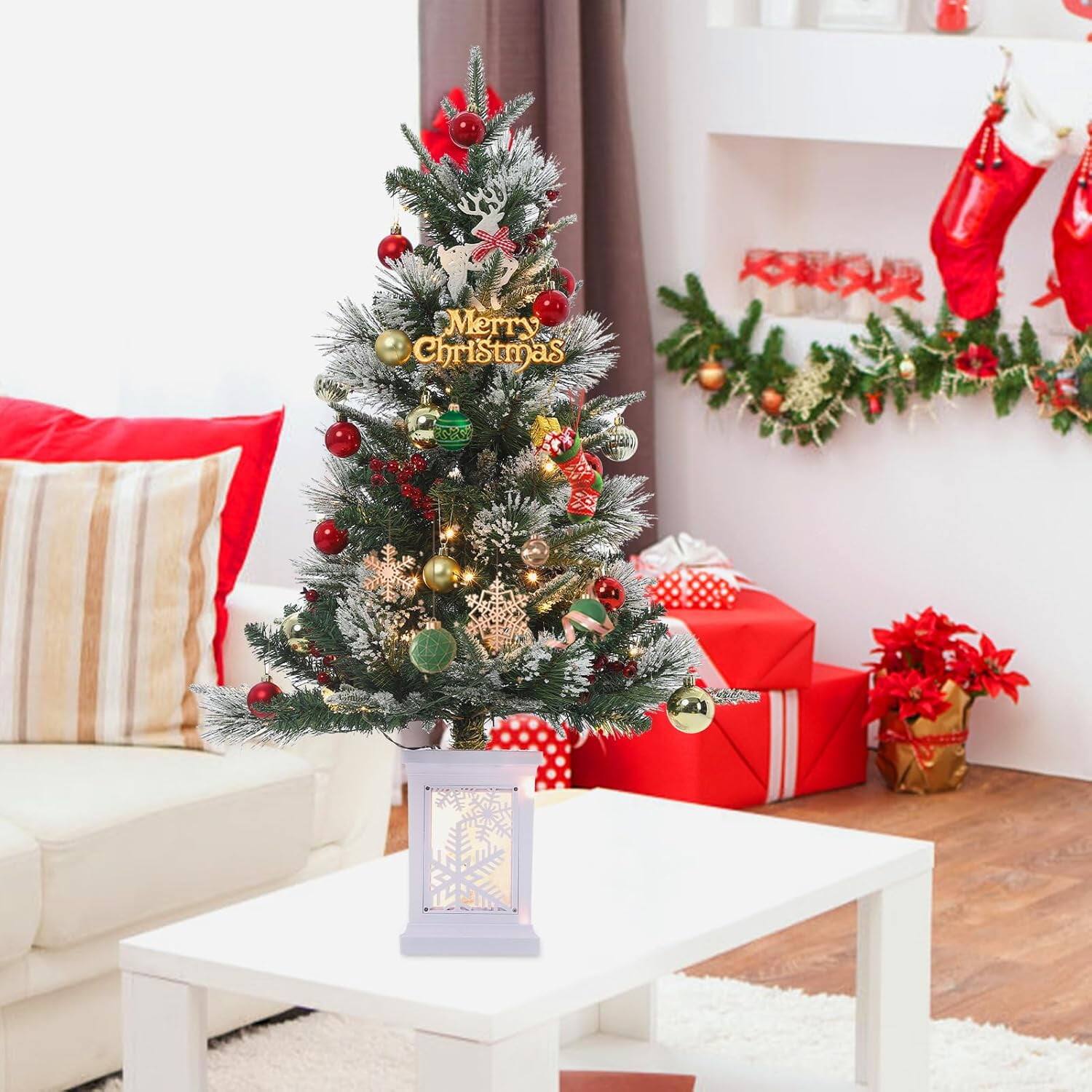 Alt View 1. Qeetex - 3ft Pre-Lit Christmas Tree, Mini Xmas Tree with 78 LED Lights for Indoor/Outdoor Decor - Green 2pcs.