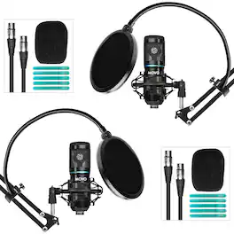 MOVO - 2-Pack Universal Cardioid Podcasting Microphone Bundle with Articulating Scissor Arm and Pop Filter for XLR Outputs