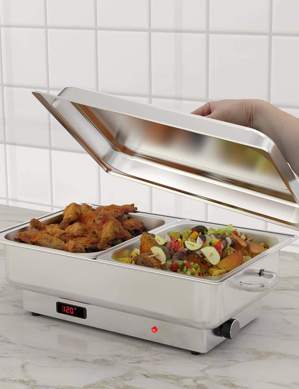 Alt View 1. GARVEE - Electric Chef Chafing Dish Buffet Set 2 x 4.5 QT Buffet Servers and Warmers Digital Display Temperature Warming Tray - Silver.