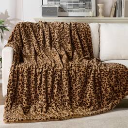 ThinkLink Electronic - Throw Blanket Double-sided Plush Fluffy - Luxury Faux Leopard Print Soft And Cozy Room Decor (60x80 Inches Brown) - Cheetah Brown Throw (50" x 60")