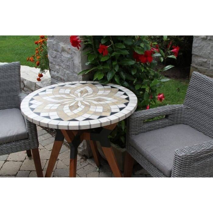 Left. Hivvago - Round 30-inch Bistro Style Outdoor Patio Table with Marble Tile Top - Brown.