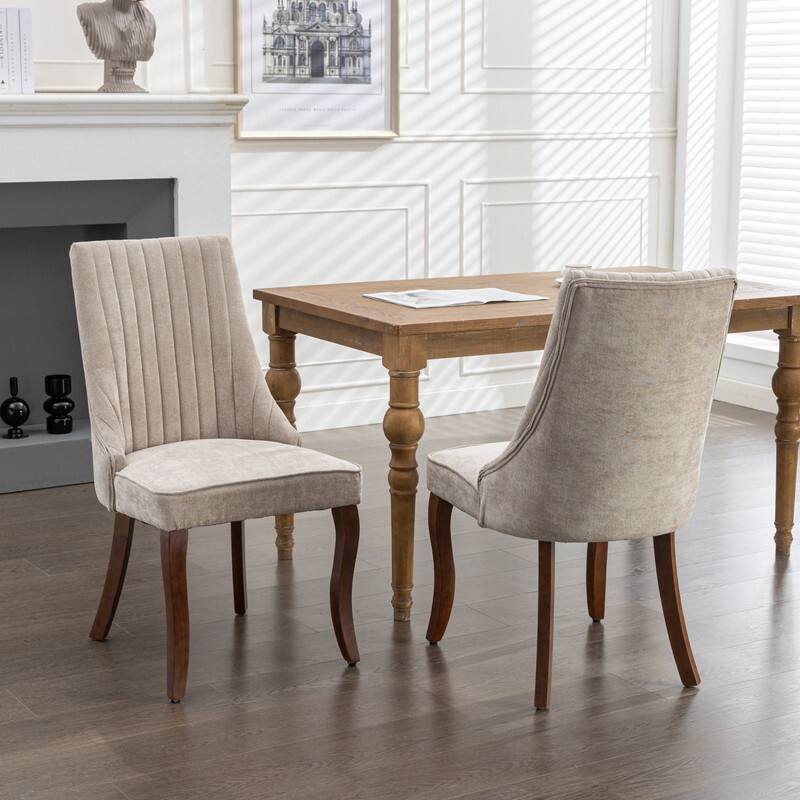 Alt View 1. HTUTWOO - Velvet Dining Chairs with High Back & Curved Solid Wood Legs, Set of 2 for Dining Room, Kitchen, Home Use for Families - Beige.