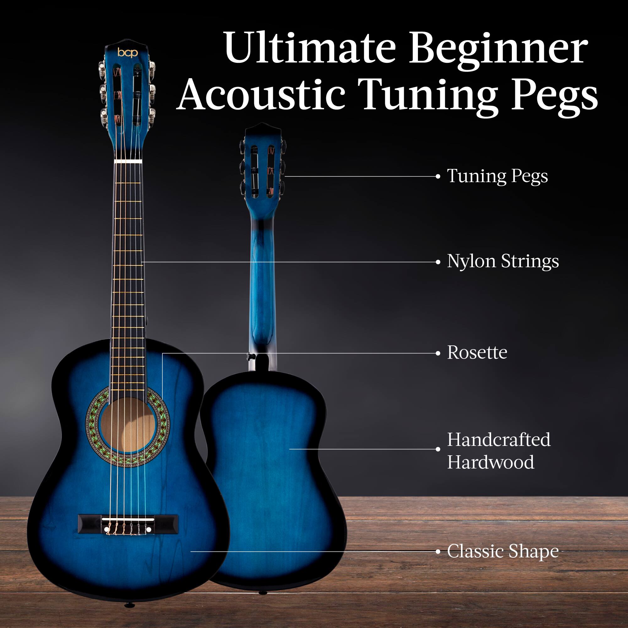 Ultimate Beginner Acoustic Tuning Pegs

- Tuning Pegs
- Nylon Strings
- Rosette
- Handcrafted Hardwood
- Classic Shape
