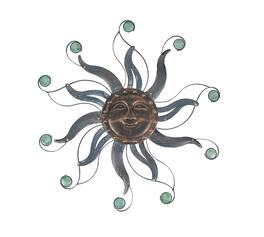 Transpac - Antique Copper Finish Metal Sun Face Wall Hanging Glass Bead Accents - Bronze
