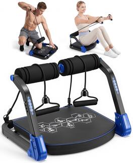 Sugift - Foldable Adjustable Ab Machine for Stomach Workout at Home Gym, 4 Resistance Levels Core Trainer with Resistance Bands - Blue
