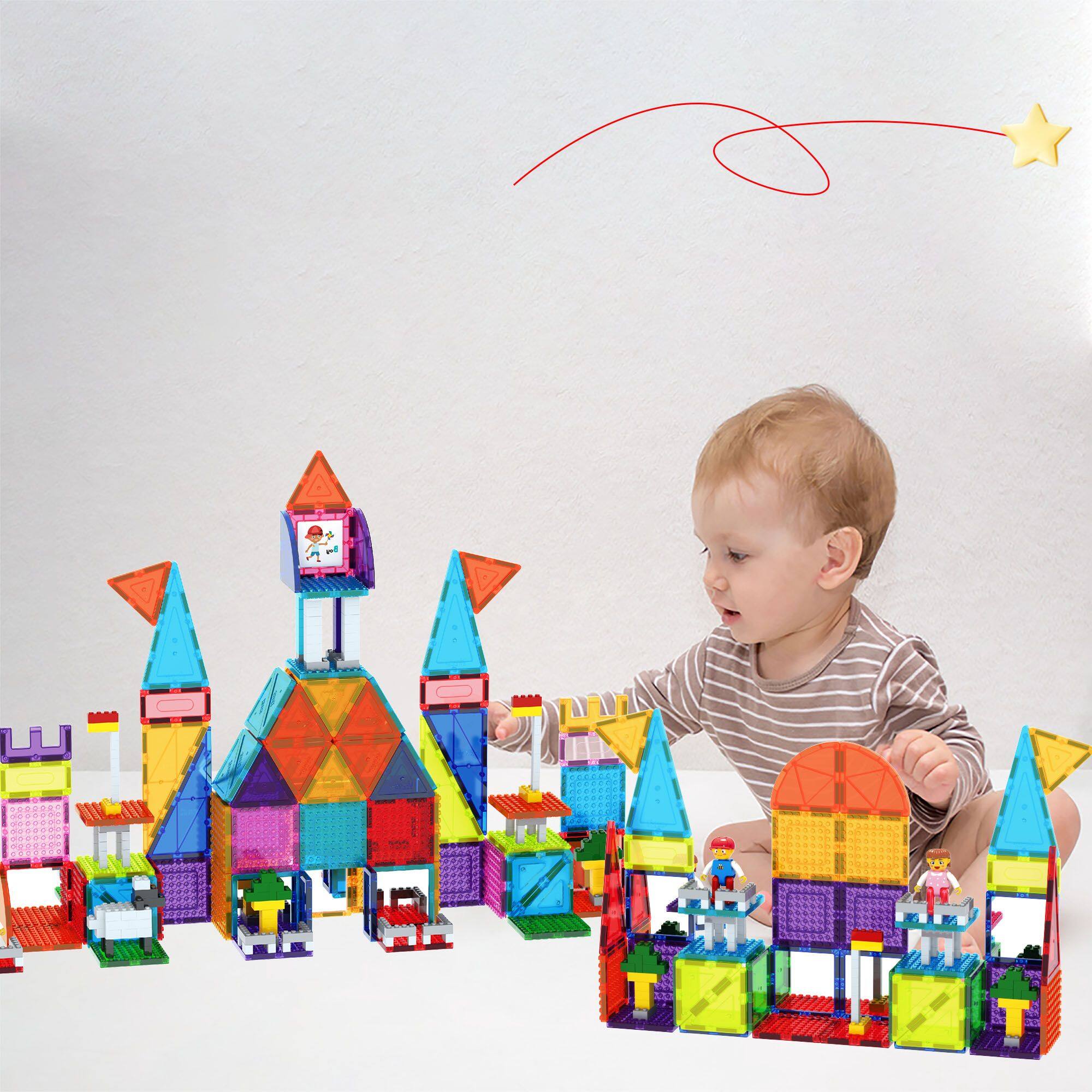 Alt View 2. PicassoTiles - PICASSO-TILES 353 PC Magnetic Tiles and Brick Compatible Set, STEM Toys for Kids 3+.