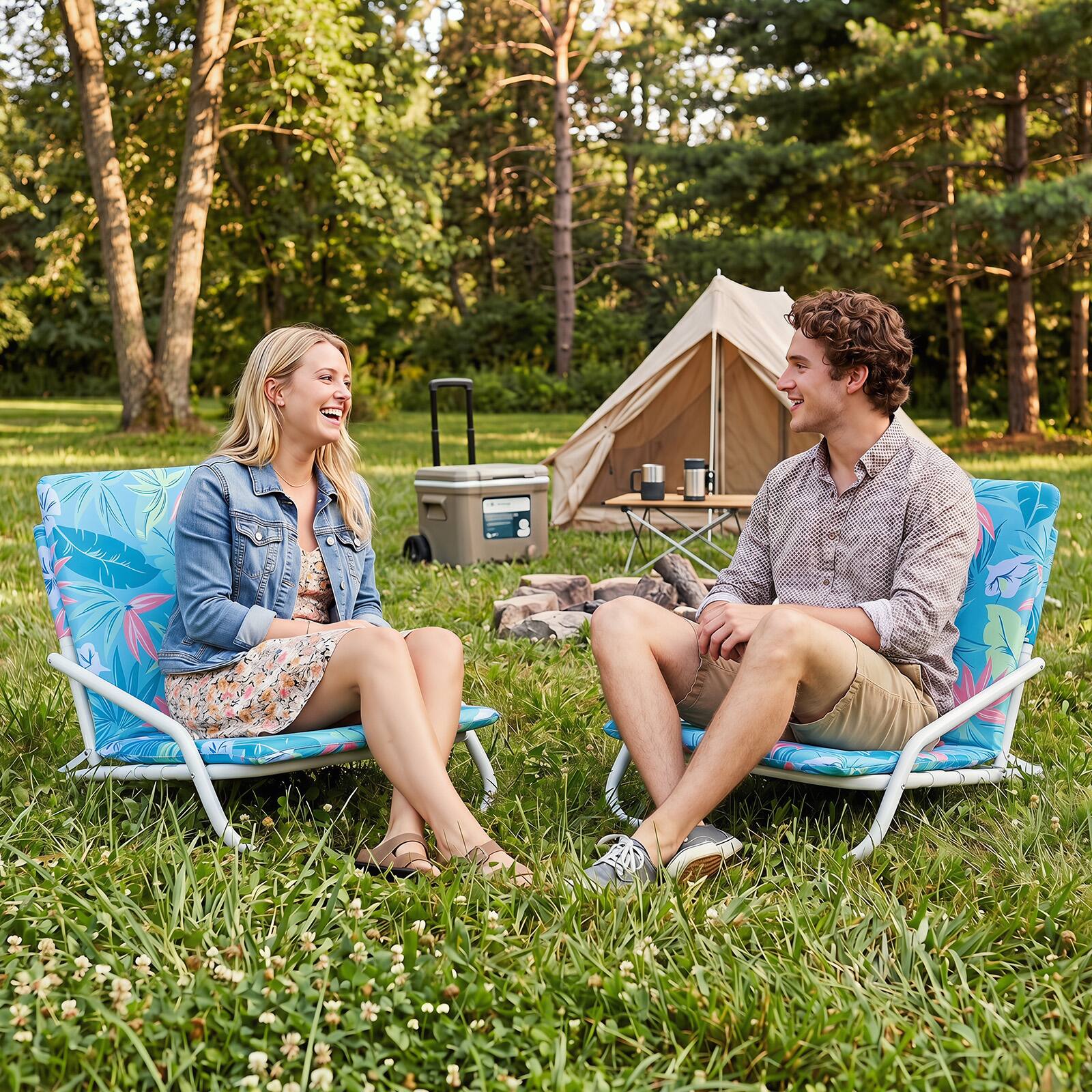 Alt View 4. Gymax - Gymax 2PCS Folding Beach Chairs w/Low-Profile Design & Sponge Padded Seat for Camping Multicolored - Multicolor.