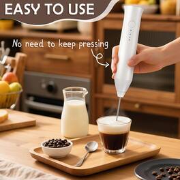 ACJPR - Rechargeable Electric Handheld Milk Frother with 2 Stainless Steel Whisks and 3 Speeds for Coffee, Lattes, Cappuccino, M - White