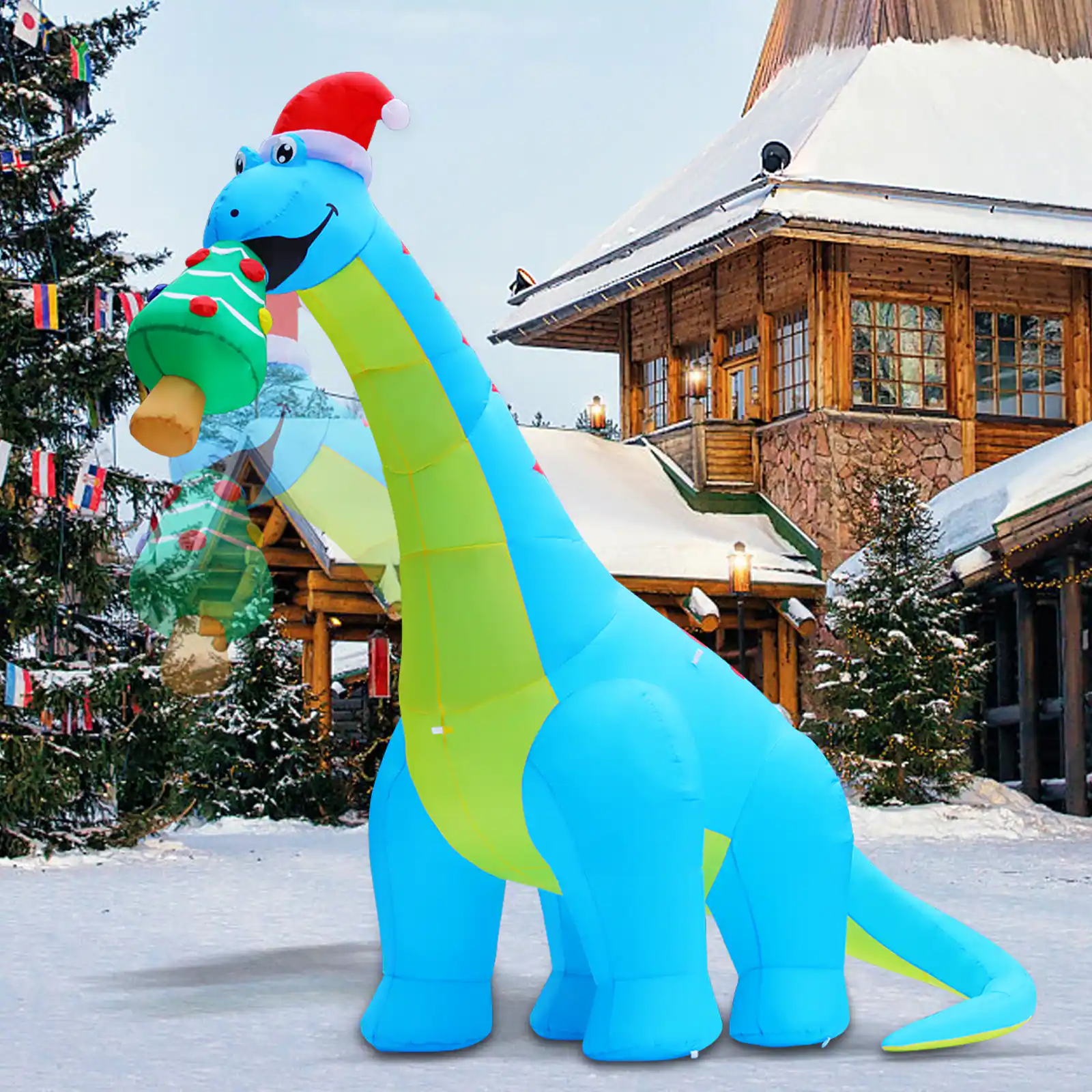 Angle. GOOSH Inflatables - GOOSH 10FT Animated Blue Dinosaur Inflatable with Nodding Head and LED Lights - Blue.