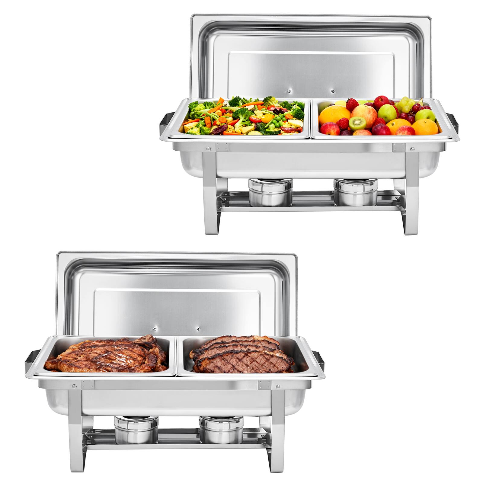 Back. GARVEE - 2 Pack Chafing Dishes for Buffet, 8 Qt Buffet Servers and Warmers Sets, Rectangular Stainless Steel Chafing Dishes - Silver.