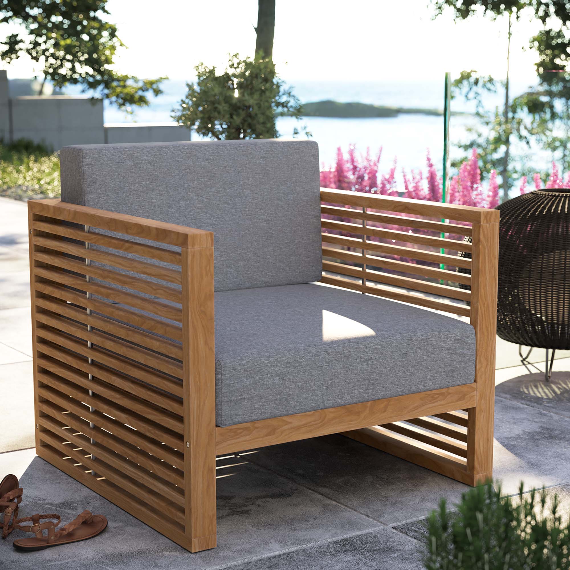 Carlsbad Teak Wood Outdoor Patio Armchair by Modway - Natural Gray