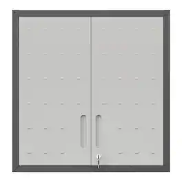 Mirfee - Metal Wall-Mounted Tool Storage Cabinet with Locking Door & Shelf - Black+ Gray