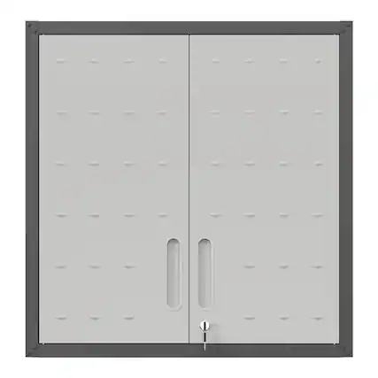 Front. Mirfee - Metal Wall-Mounted Tool Storage Cabinet with Locking Door & Shelf - Black+ Gray.