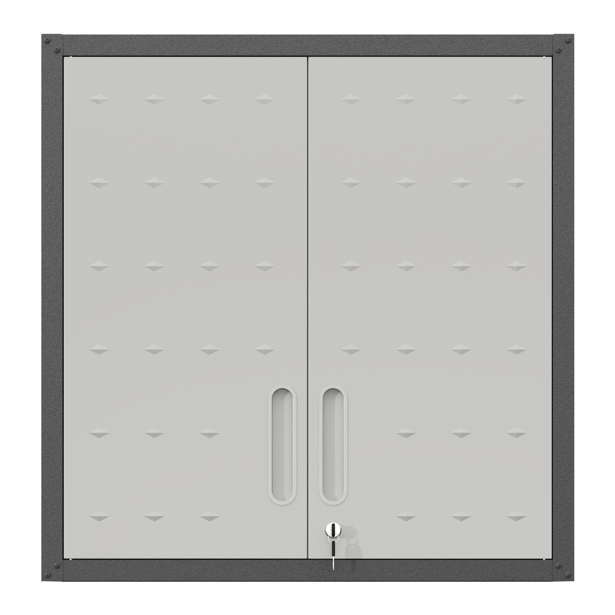 Front. Mirfee - Metal Wall-Mounted Tool Storage Cabinet with Locking Door & Shelf - Black+ Gray.