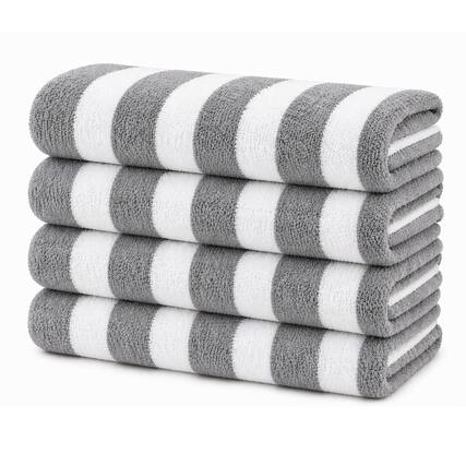 Front. Plazatex - Plazatex Terry Cabana 80% Cotton 20% Polyester Oversized 4 Pack Beach Bath Towel 36" x 66" Grey - Grey.