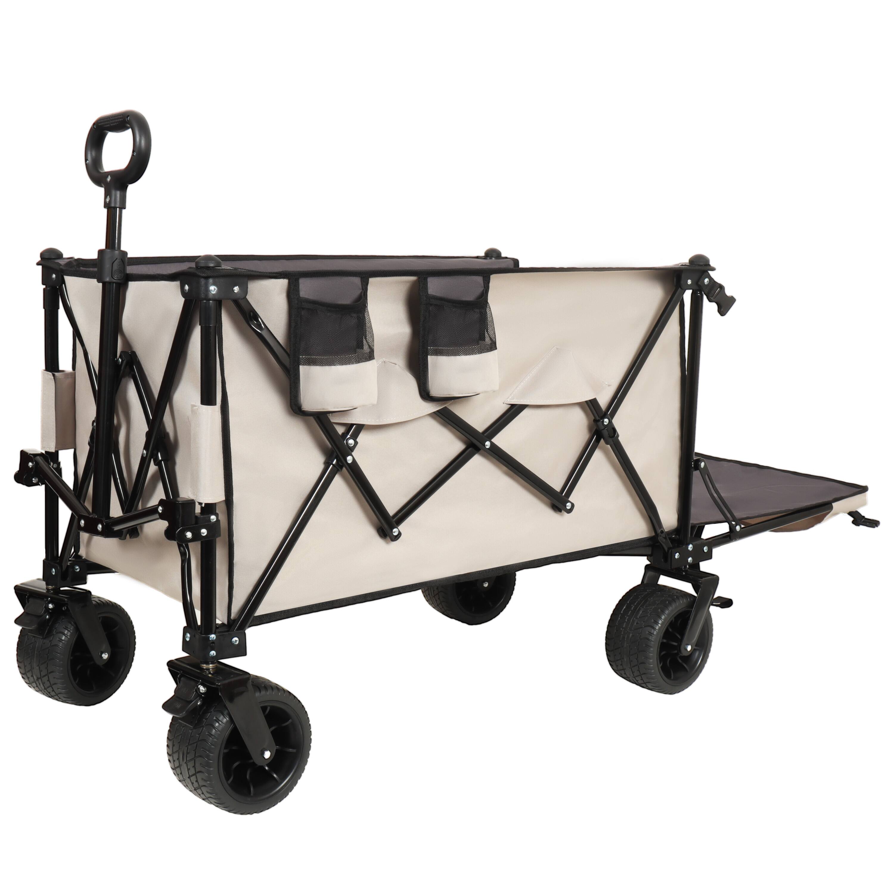 Angle. APRILSOUL - Foldable Wagon with Extended Tailgate Long Extender Wagon Cart 480LBS with Large All-Terrain Beach Wheels khaki Gray - Gray+ khaki.
