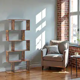 Hivvago - Modern 5-Layer Storage Shelf with Anti-Fall Design for Living Room - Rustic Brown