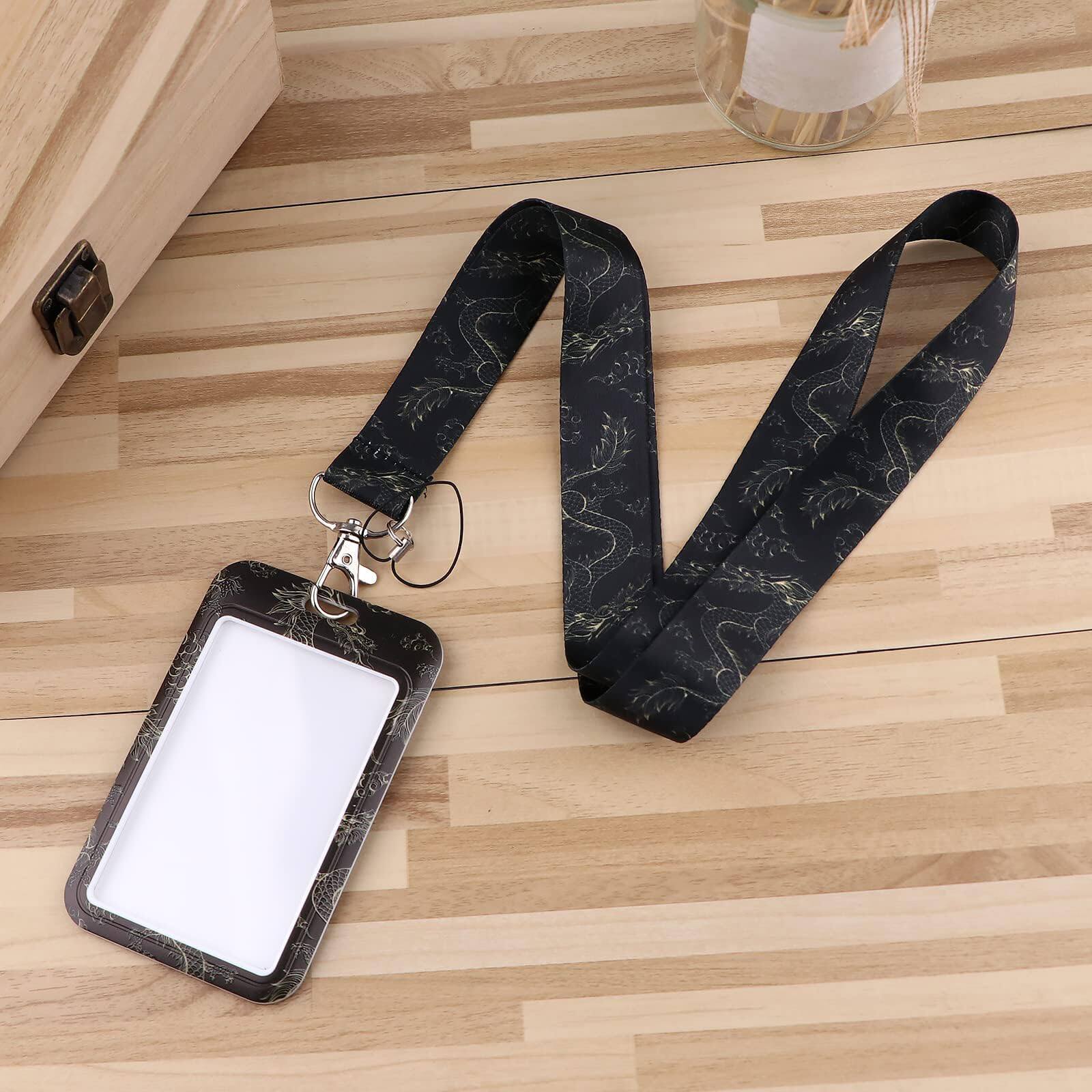 Left. Stylel Star - Cool Badge Holder Lanyard Keychain for Men Women Teens ID Keys Black Lanyard(Chinese Dragon).