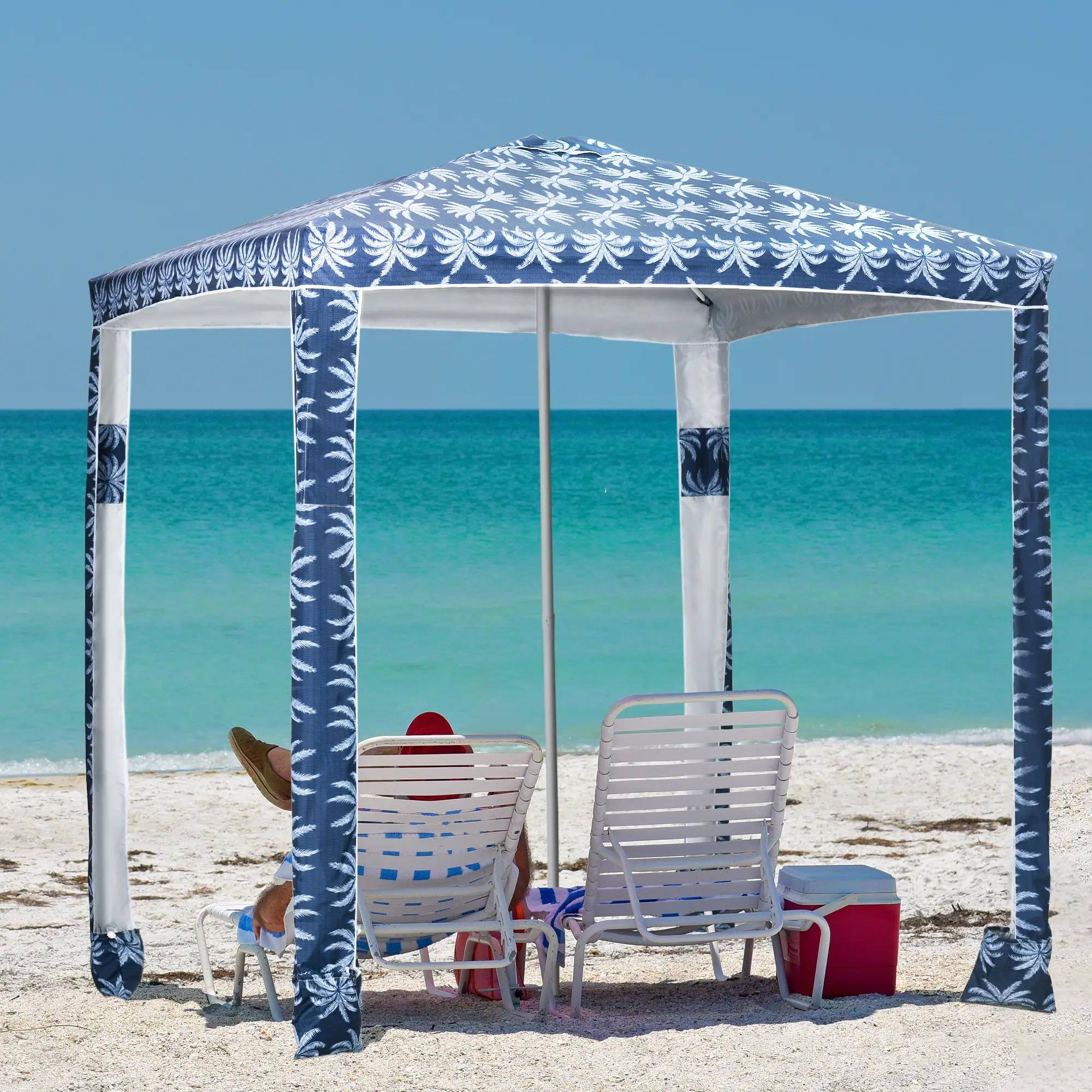Alt View 6. Spaco - Spaco 6.5' Quick Beach Cabana Umbrella, UV50+, Easy Setup with Sandbags - Blue.
