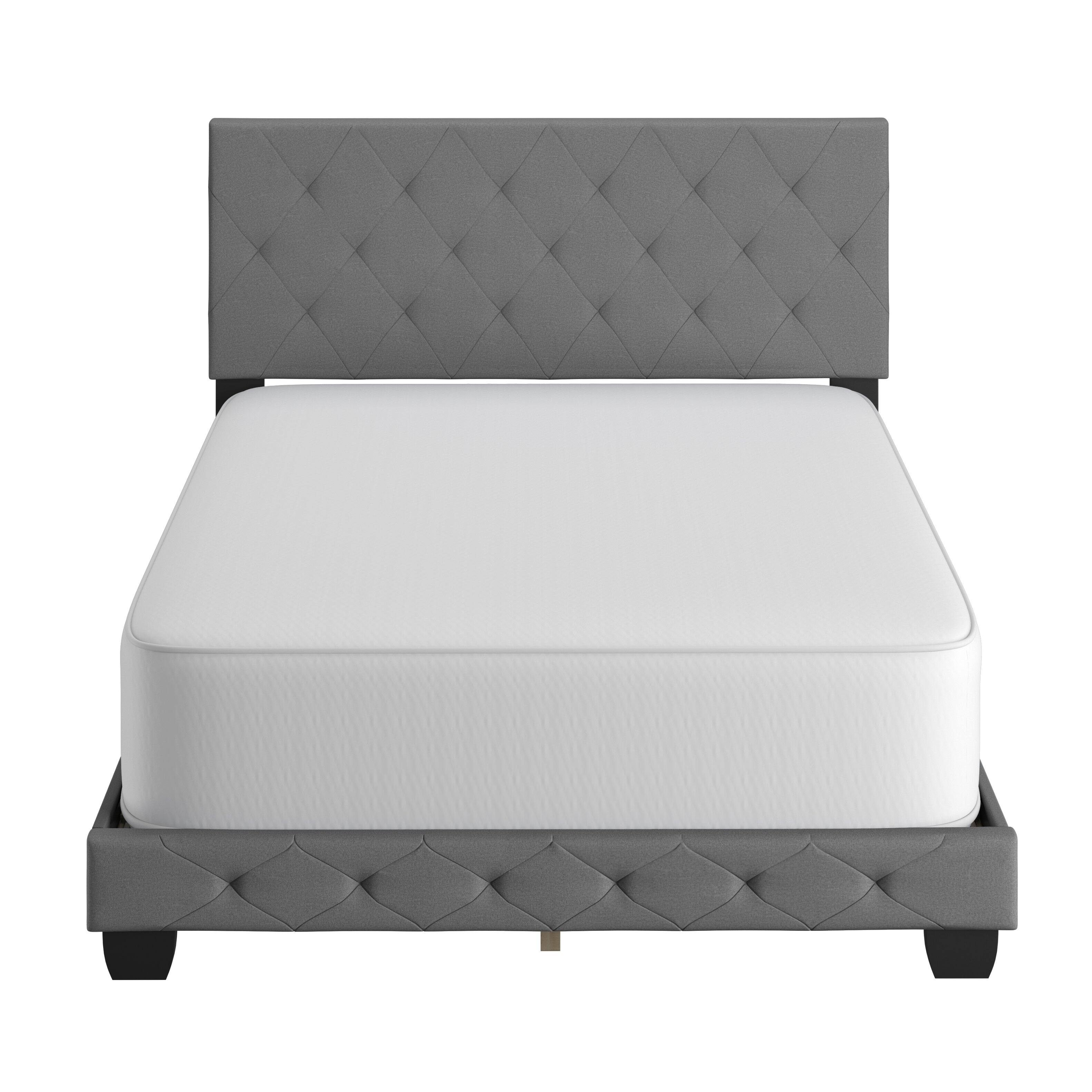 Alt View 2. Boyd Sleep - Chloe Upholstered Platform Bed Frame, 14 Slat Wood Support System, Queen - Gray.
