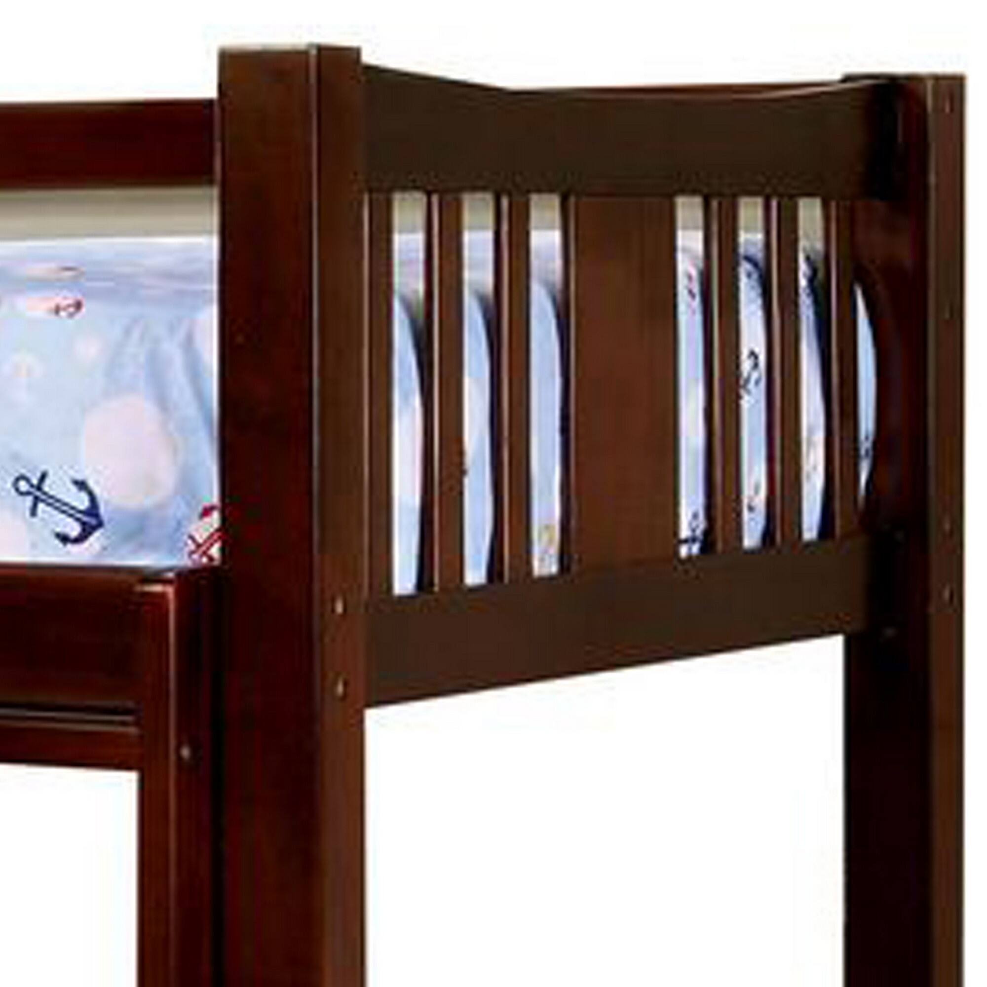 Alt View 4. Manhattan Lane - Slatted Twin Over Twin Bunk Bed with Attached Ladder - Brown.