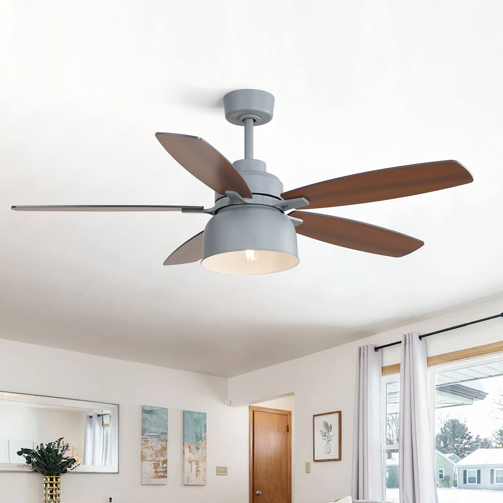 Alt View 7. GreenEver - 52" Modern Ceiling Fan with Dual-Finish Reversible Blades, Silent DC Motor, Dimmable LED & Bubble Glass - Grey.