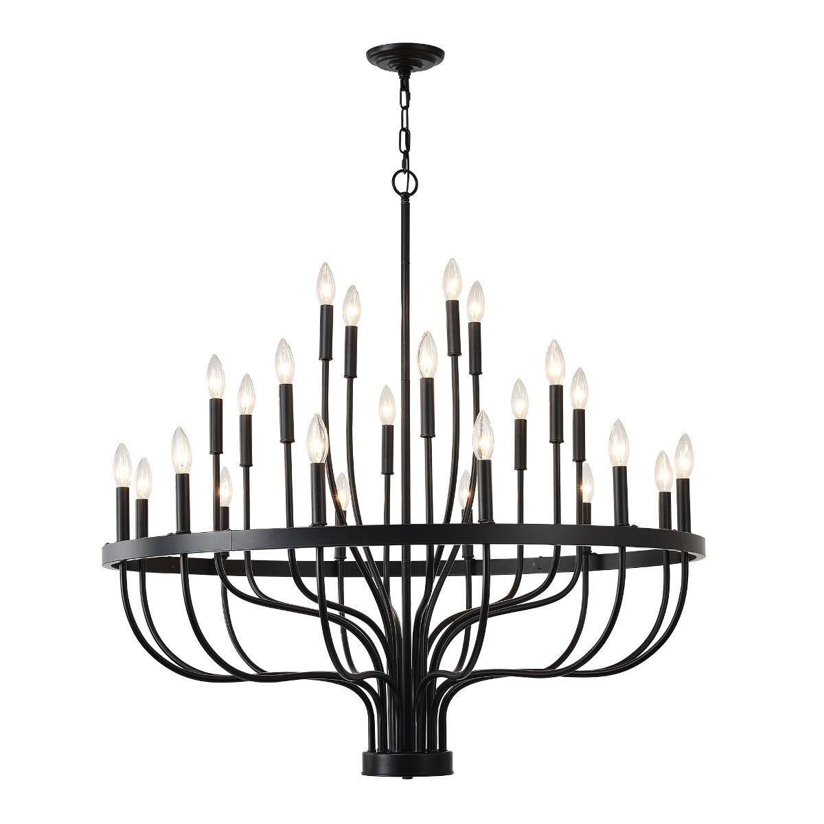Back. Loheer - Loheer 36 Light Chandelier Matte Black Iron E12 Candle Pendant for Dining Room and Kitchen Island.