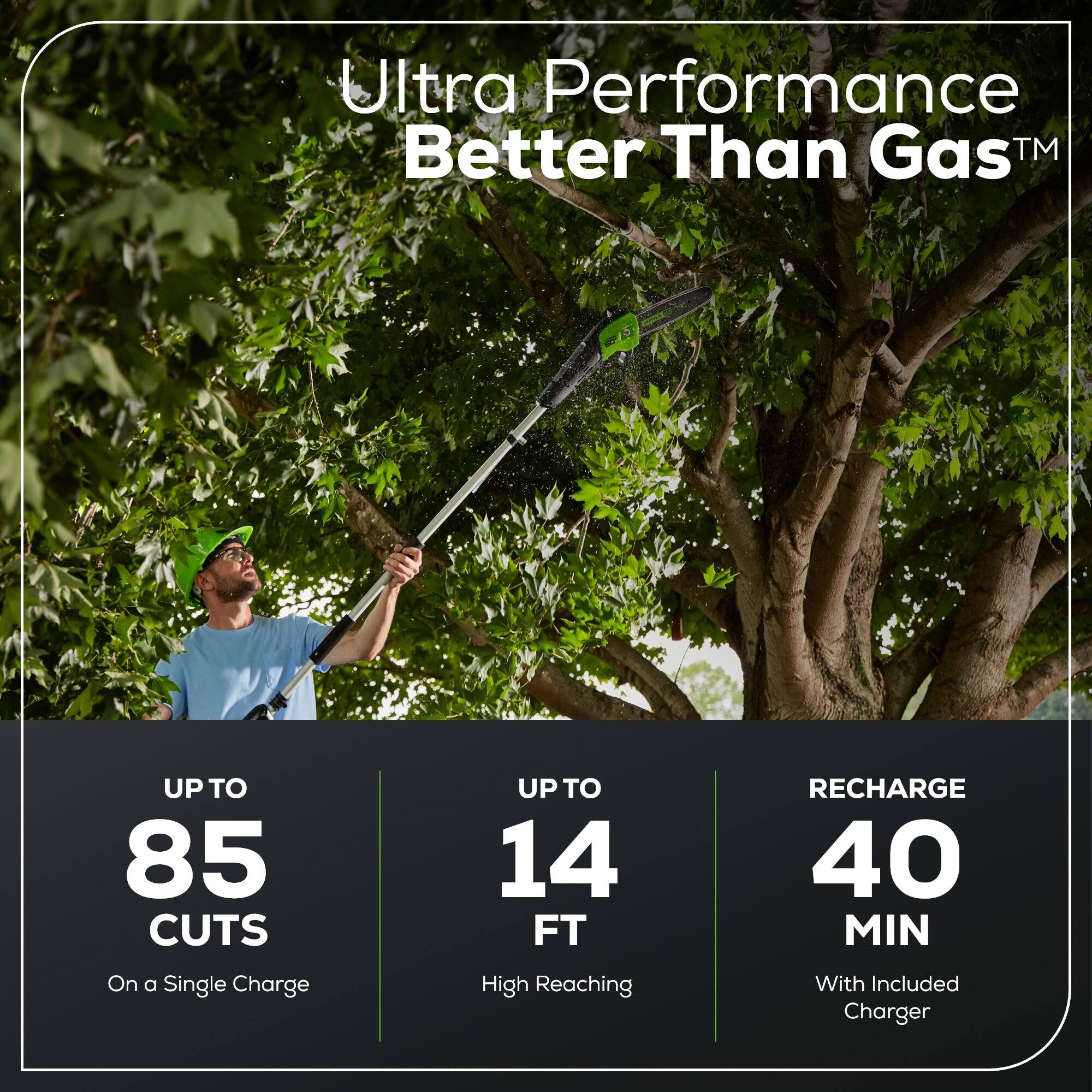 Ultra Performance Better Than Gas™

- UP TO 85 CUTS On a Single Charge
- UP TO 14 FT High Reaching
- RECHARGE 40 MIN With Included Charger