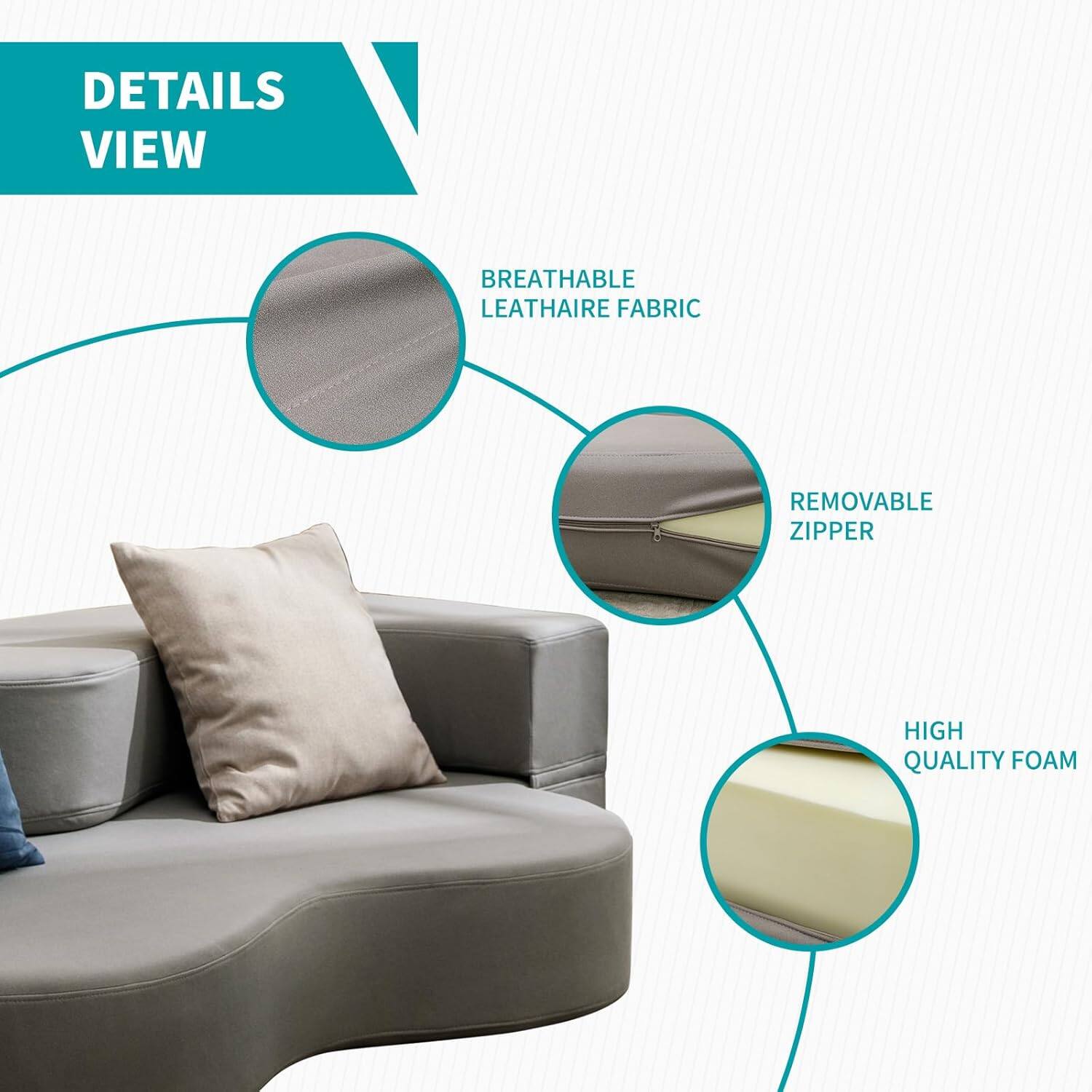 DETAILS VIEW

- BREATHABLE LEATHER FABRIC
- REMOVABLE ZIPPER
- HIGH QUALITY FOAM