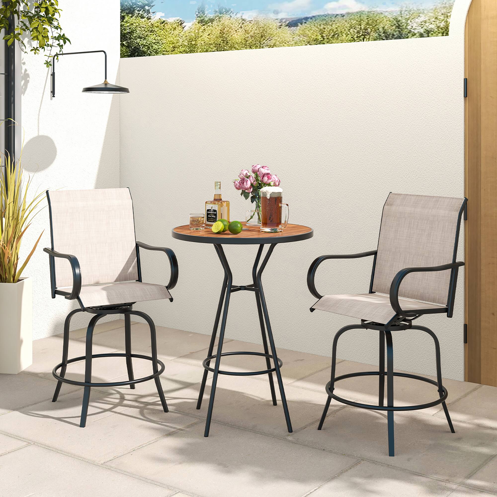 Alt View 3. Gymax - Gymax Outdoor Swivel Bar Stool Set of 2 w/Breathable Fabric and Heavy Duty Metal Frame Gray - Gray.