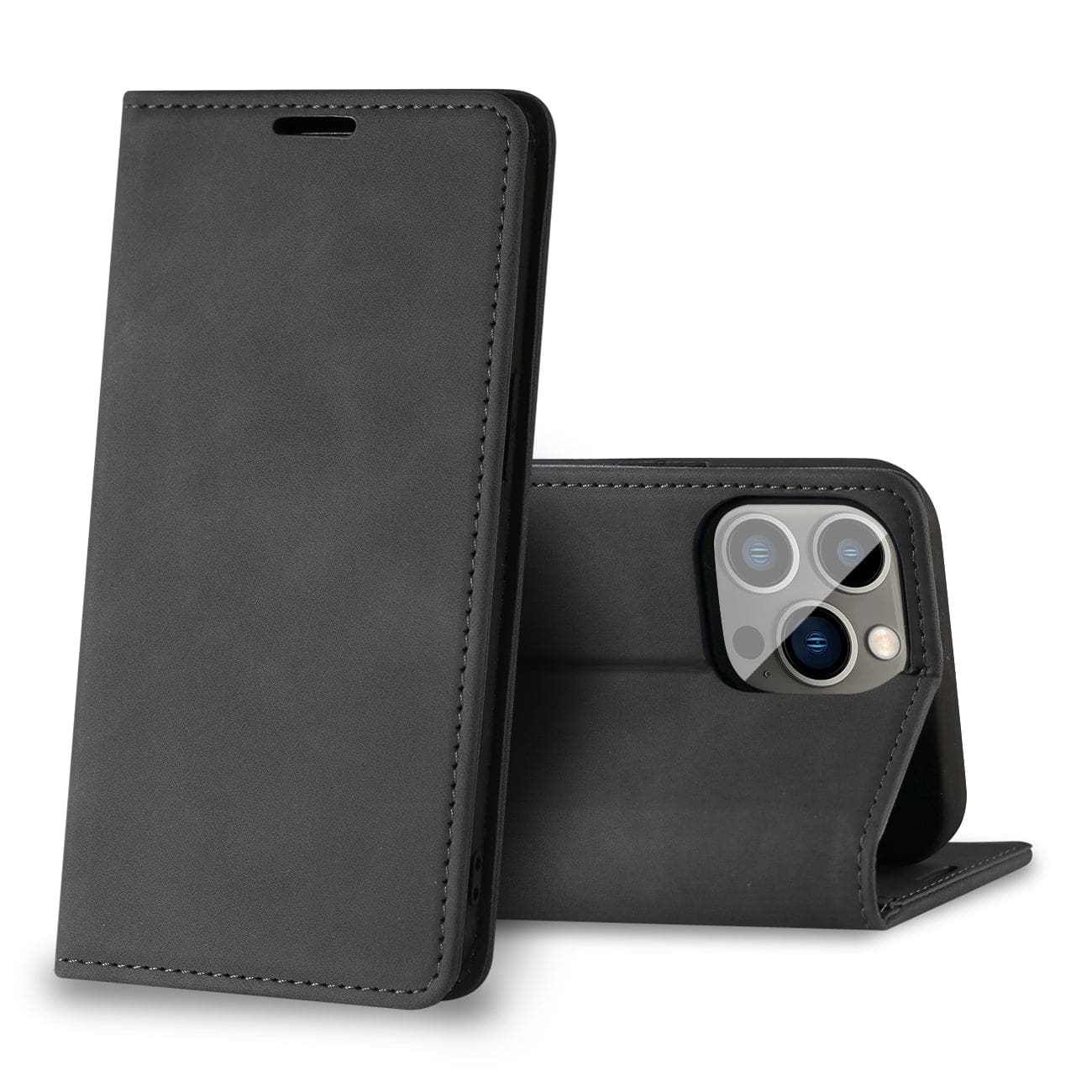 Reiko - Magnetic Wallet Leather Phone Case For Apple Iphone 13 Pro - Black