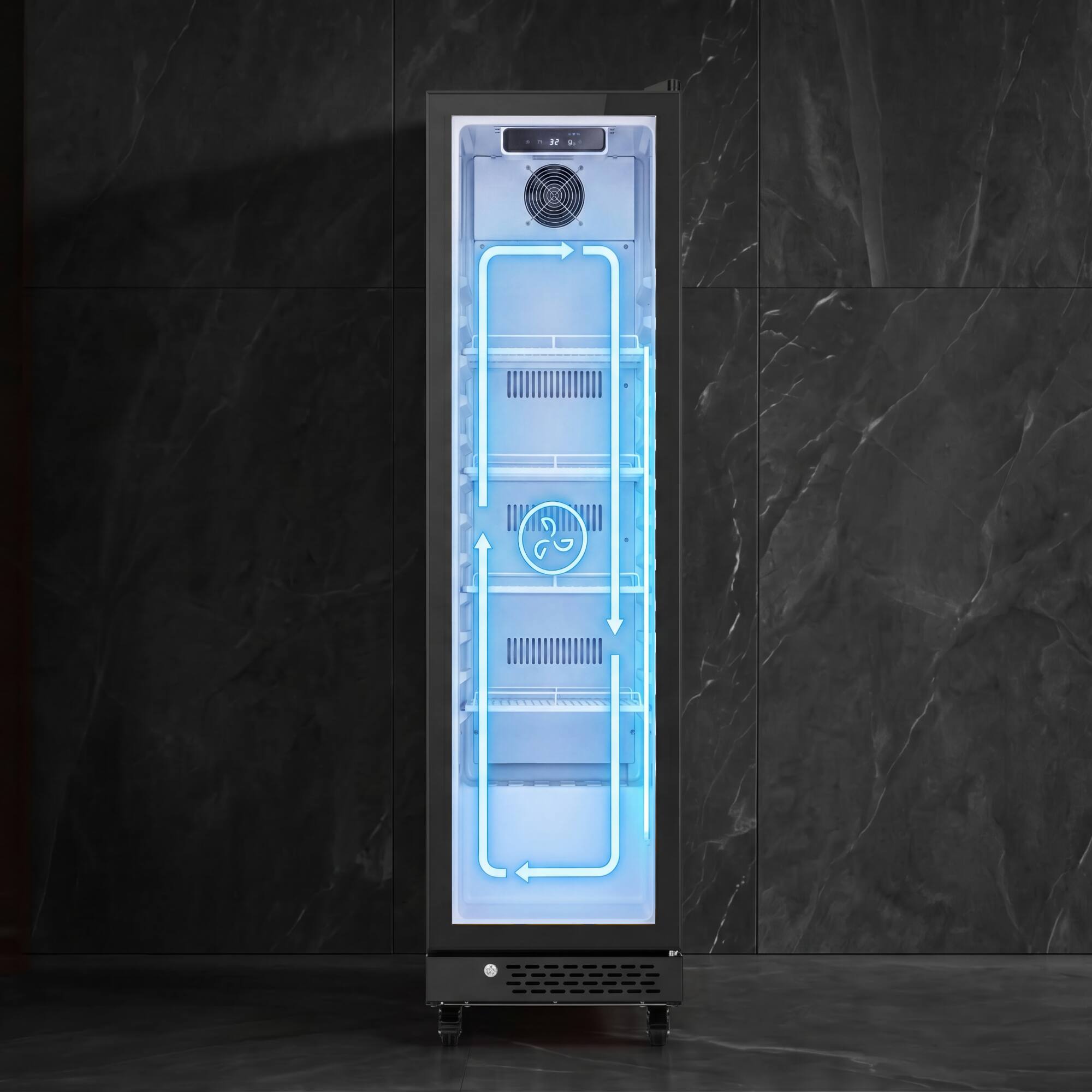 Alt View 5. Yeego - Commercial Display Beverage Cooler, 9.5 cu. ft. Glass Door Cooler, 270 Cans, Digital Temp Control, for Cafes - Black.