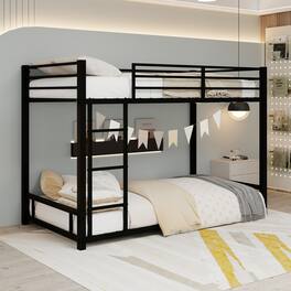 Loheer - Metal Twin Over Twin Bunk Bed Heavy Duty Sturdy Frame Noise Free - Black