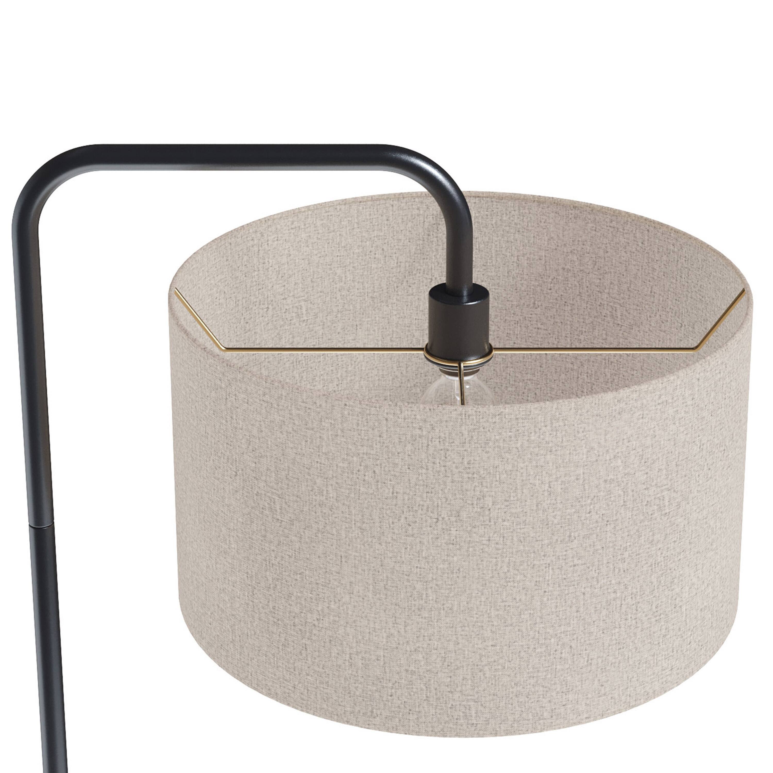 Back. Loheer - Loheer Contemporary Metal Floor Lamp Oil Rubbed Bronze Beige Linen Shade Tall Standing Light - Bronze.