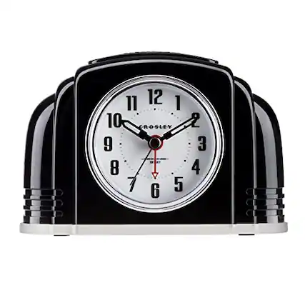 Front. Vulpecula Spade - Crosley Vintage Art Deco Analog Alarm Clock, Traditional Ticking, Automatic Dimmable Smart Light, Simple Controls, - Black.