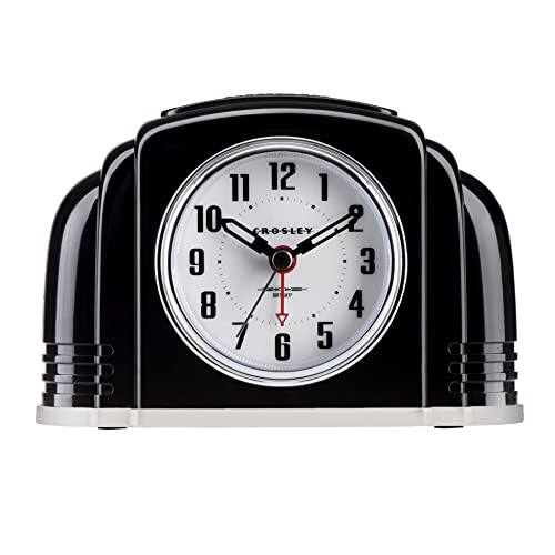 Front. Vulpecula Spade - Crosley Vintage Art Deco Analog Alarm Clock, Traditional Ticking, Automatic Dimmable Smart Light, Simple Controls, - Black.